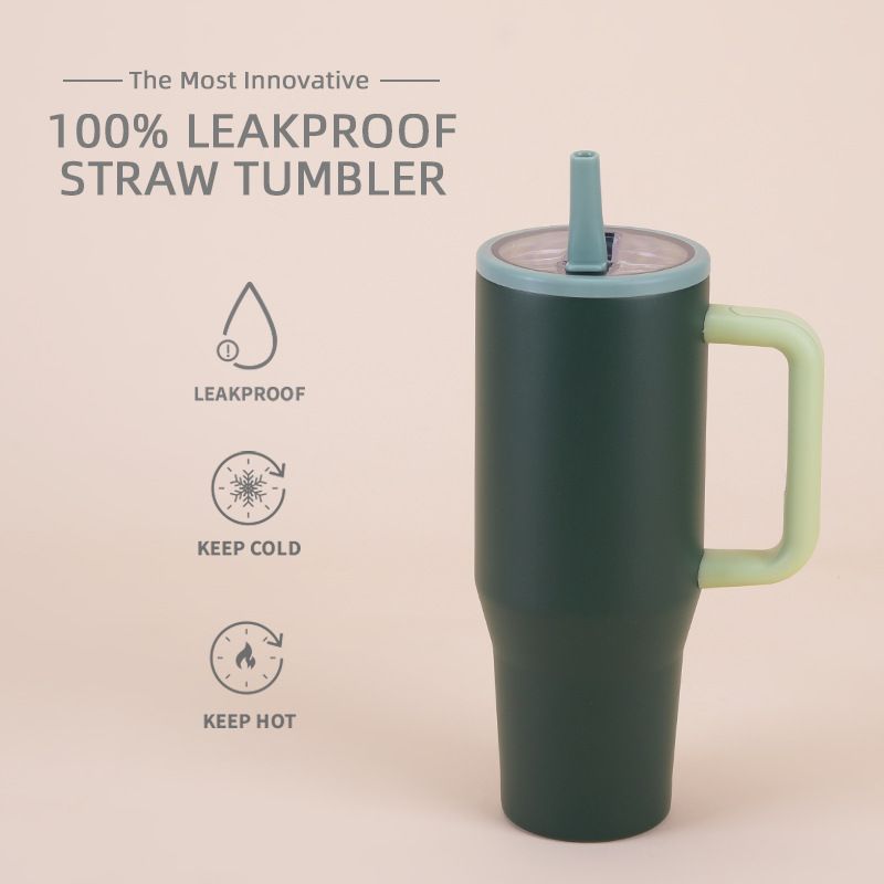 Thermoses New 40oz Double Layer Ice Cup Leak Proof Foldable Straw Cover Portable Direct Drinking Mouth Car Cup_voghion.com
