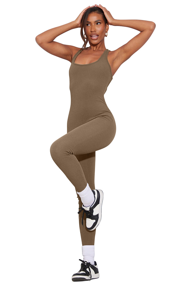 Einfarbiger, enger Yoga-Overall für Damen mit hoher Taille_voghion.com