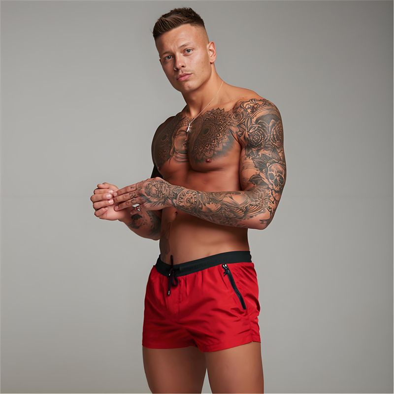 Schnelltrocknende Shorts für Herren – Strand- und Laufshorts für den Sommer, leicht und atmungsaktiv, mit Taschen (Schwarz/Blau, M-Large)_voghion.com