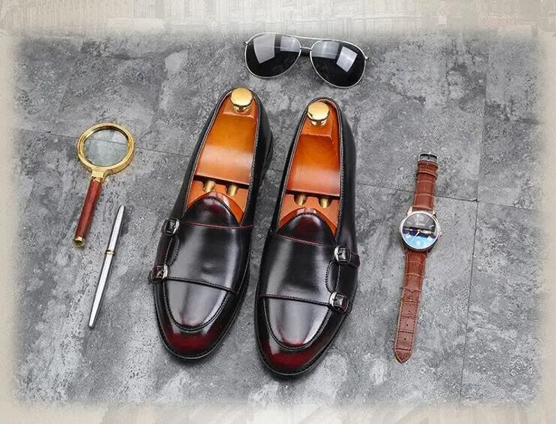 Herren Retro Patina Freizeit Lederschuhe Trendy Schnalle Party Hochzeit Schuh Herren Driving Flats Herren Mokassins Loafers EU_voghion.com