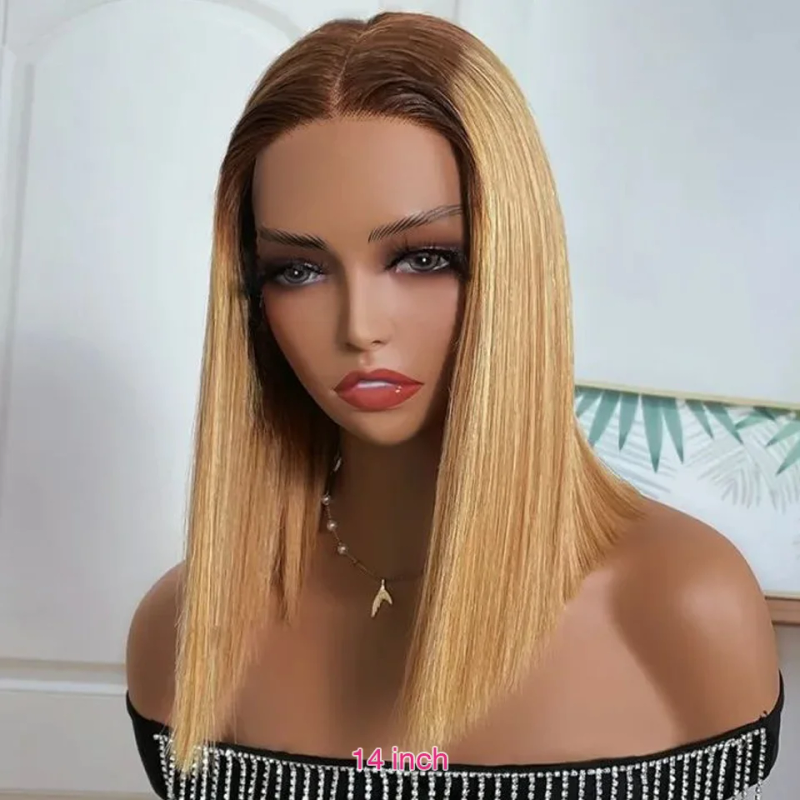 Kurze Bob-Ombre-Perücken aus Echthaar, blond, glatt, mit Spitzenfront_voghion.com