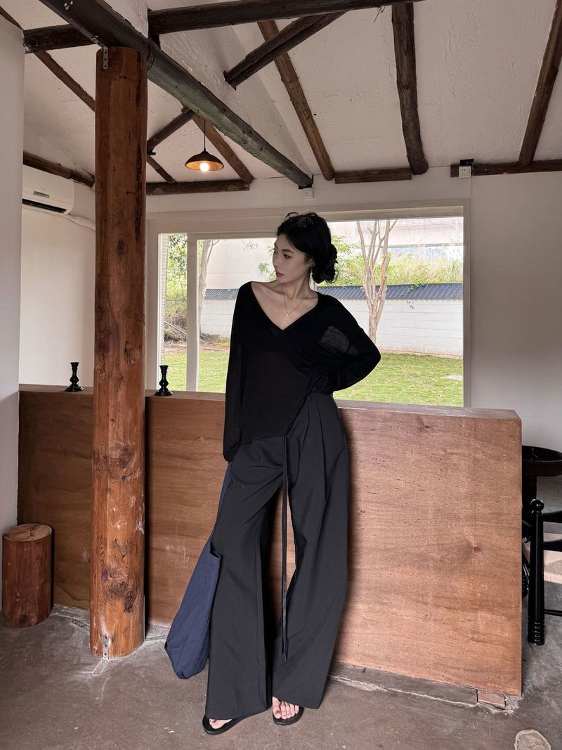 Ragazza Estate Aria Condizionata Sottile Copricostume Jazz Danza Stile Pigro Protezione Solare Top Scollo a V Profondo da Donna Leggermente Trasparente Largo_voghion.com