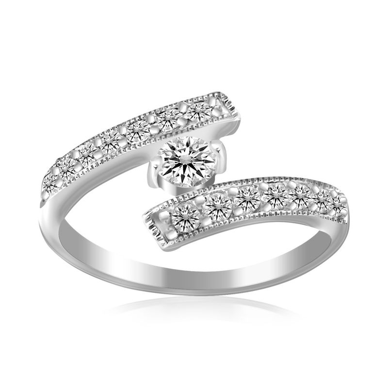 Sterling Silver Rhodium Finished White Cubic Zirconia Overlap Toe Ring_voghion.com
