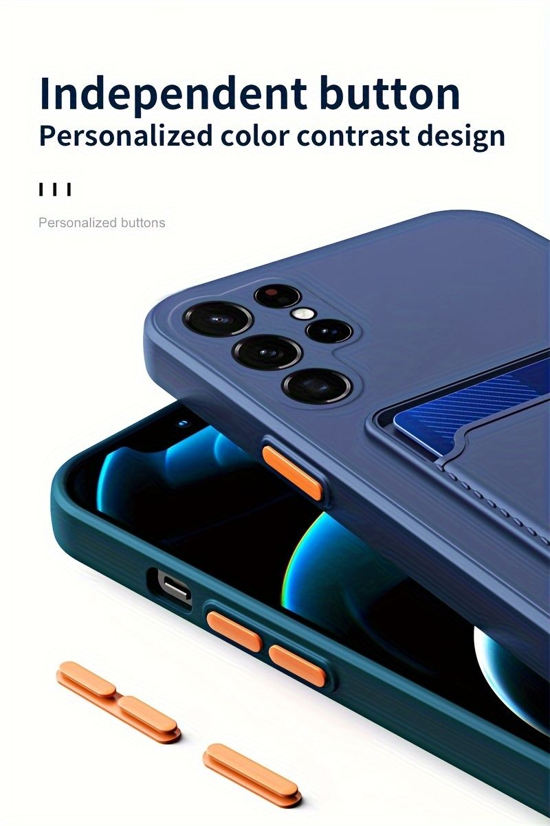 Samsung Galaxy S24 Ultra/S23 Elegant Silicone Case with Card Holder - Color Block Design, Air Cushion Shock Absorption_voghion.com