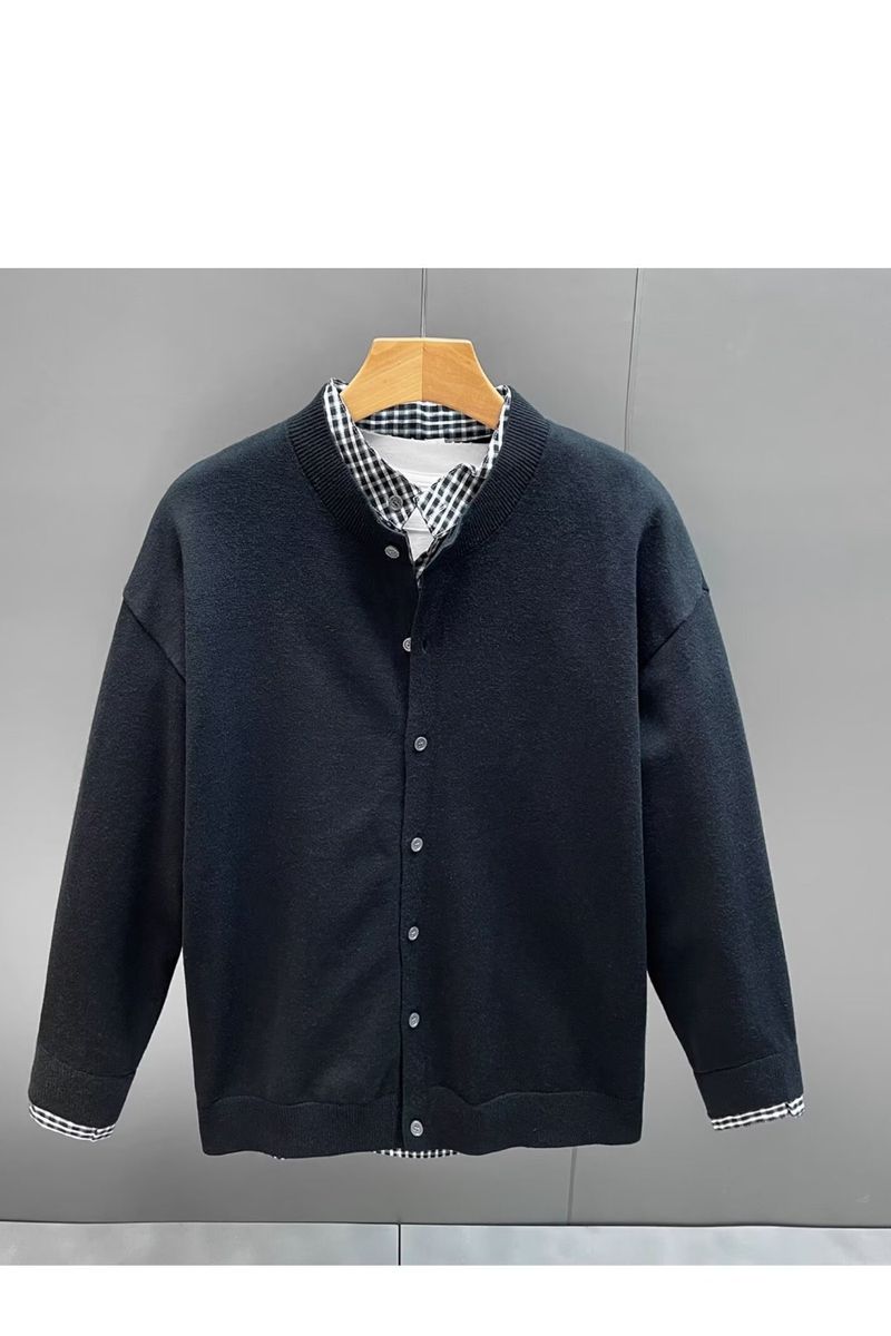 Herren-Strickjacke mit kariertem Patchwork-Muster – lässiger, locker sitzender Pullover mit offener Vorderseite für Herbst und Winter_voghion.com
