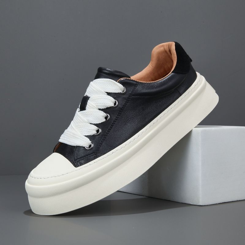 Scarpe casual da uomo in vera pelle, 2025, nuove, con fondo spesso, colore puro, versatili, basse, alla moda, con lacci larghi, per giovani, alla moda, versatili_voghion.com