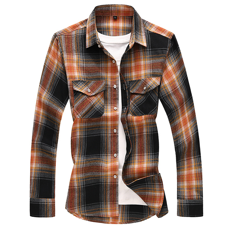 Men's Shirt Double Pocket Plaid Handsome Youth Long-sleeved Shirt Trendy_voghion.com