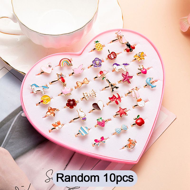 10 pezzi simpatici anelli da cartone animato per bambini ragazze caramelle fiore animale fiocco forma set anello regolabile bambino gioielli regali_voghion.com