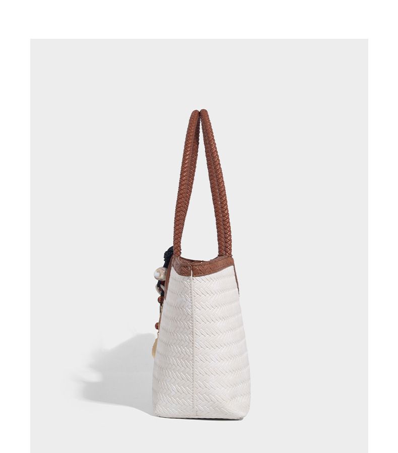 Borsa tote in pelle intrecciata con tasca interna, borsa a tracolla di grande capacità per uso quotidiano, shopping, viaggi - Design marrone chic_voghion.com