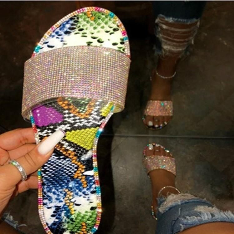large size sandals for women large size flat open toe flip flops rhinestone women's shoes_voghion.com