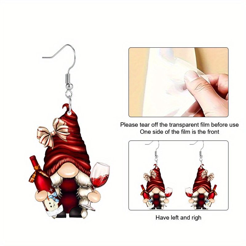 Orecchini in acrilico con nani di Natale e Babbo Natale, con gancio in acciaio inossidabile, stile classico carino, adatti_voghion.com