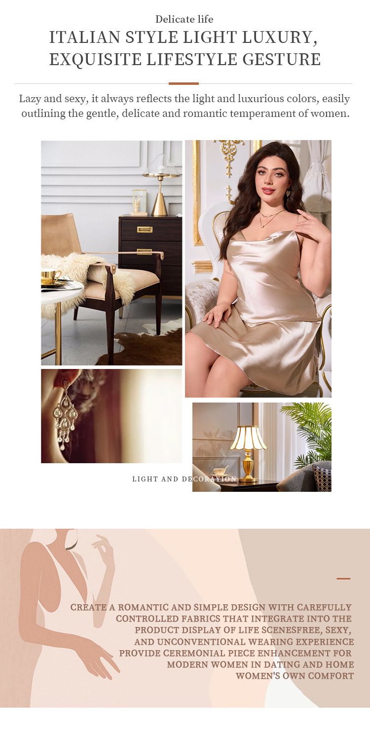 Pigiama sexy semplice per donna, in seta, taglie forti, per la casa, primaverile ed estiva_voghion.com