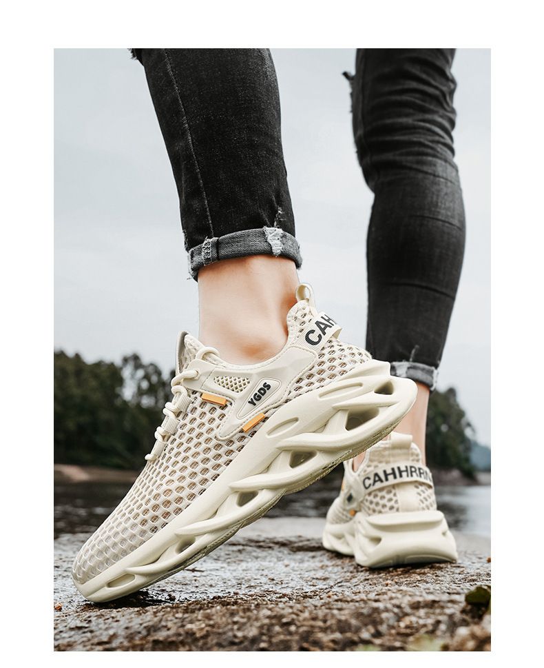 Atmungsaktive Mesh-Freizeit-Sneaker für Herren – leichte, bequeme Laufschuhe zum Laufen, fürs Fitnessstudio und für den Alltag (Blau/Beige/Schwarz)_voghion.com
