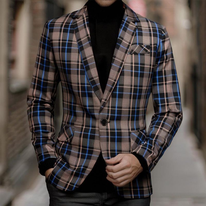Giacca blazer monopetto a quadri versatile casual da uomo, nuova moda primavera 2025 CT_voghion.com