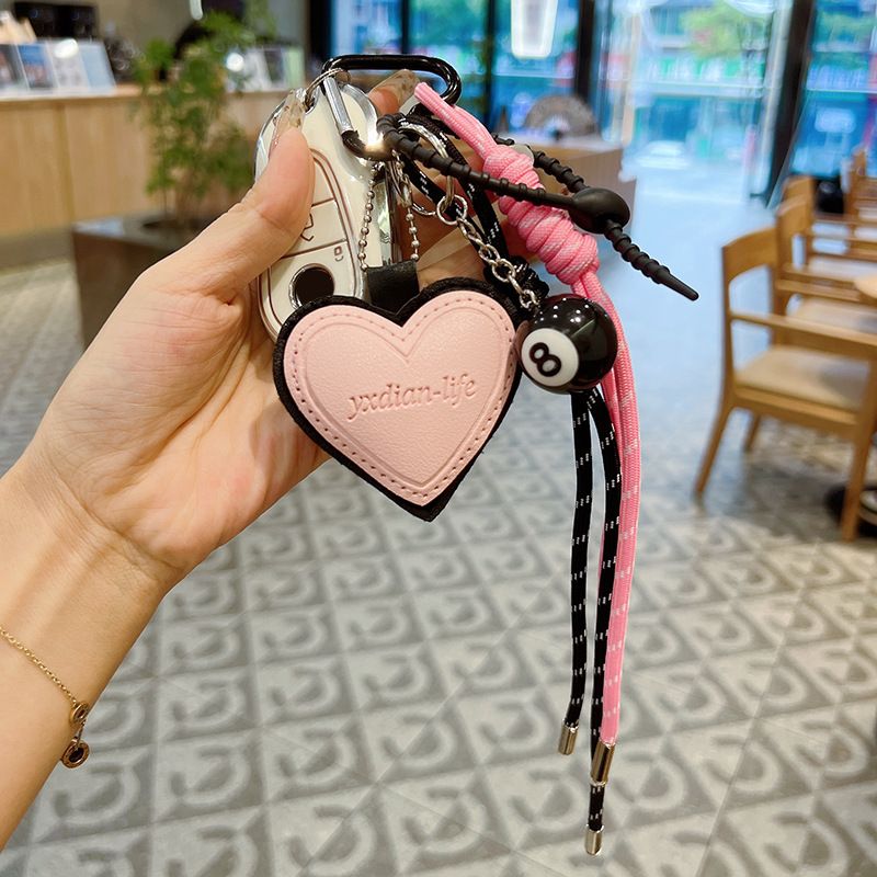 Koreanische Ins Wind Handgestrickte Seil Leder Herz Miu Stil Nische Gewebte Lanyard Schlüsselbund Paar Tasche Anhänger_voghion.com
