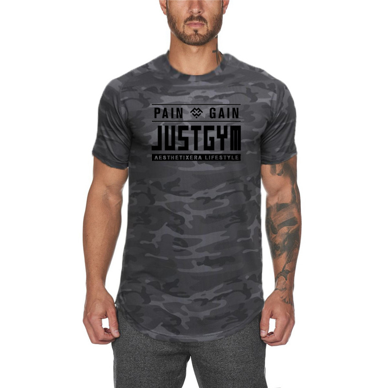 Sportliches, lässiges, schnelltrocknendes, kurzärmliges Slim-Fit-T-Shirt für Herren mit Camouflage-Muster_voghion.com