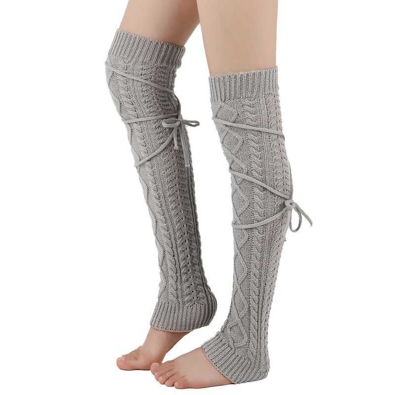 Grenzüberschreitende Fußwärmerstrümpfe aus Schurwolle Herbst- und Winter-Overknee-Socken in Volltonfarbe Europäische und amerikanische lange Schnürsocken für Damen_voghion.com