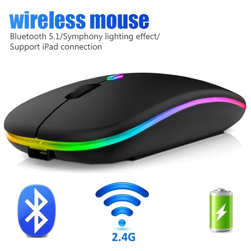Mouse For Laptop PC Bluetooth RGB Rechargeable Mouses Wireless Computer Silent Mice LED Backlit Ergonomic_voghion.com