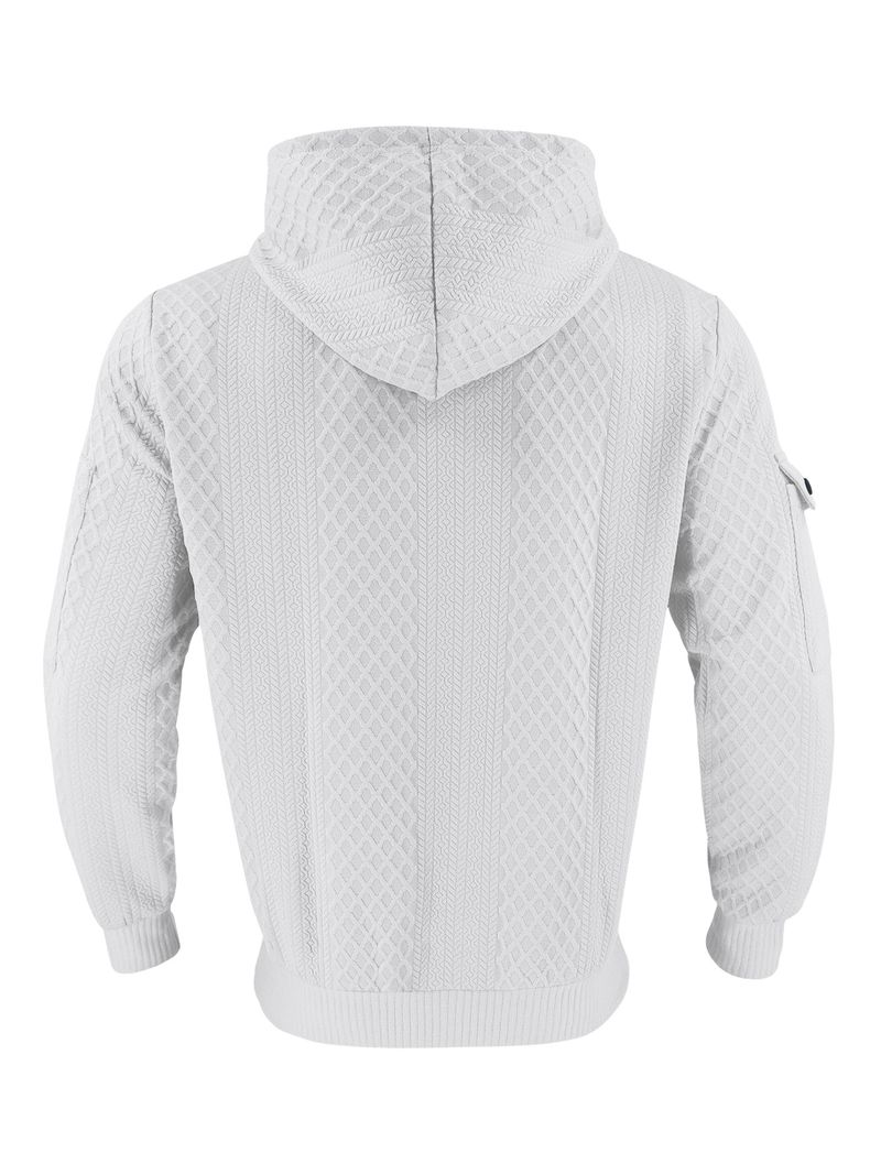 Herrenbekleidung – Kapuzenpullover mit Reißverschluss und Jacquard-Details – Streetwear-Pullover mit mehreren Taschen | Lässige Sportbekleidung in Weiß/Grau/Schwarz/Khaki/Armeegrün_voghion.com