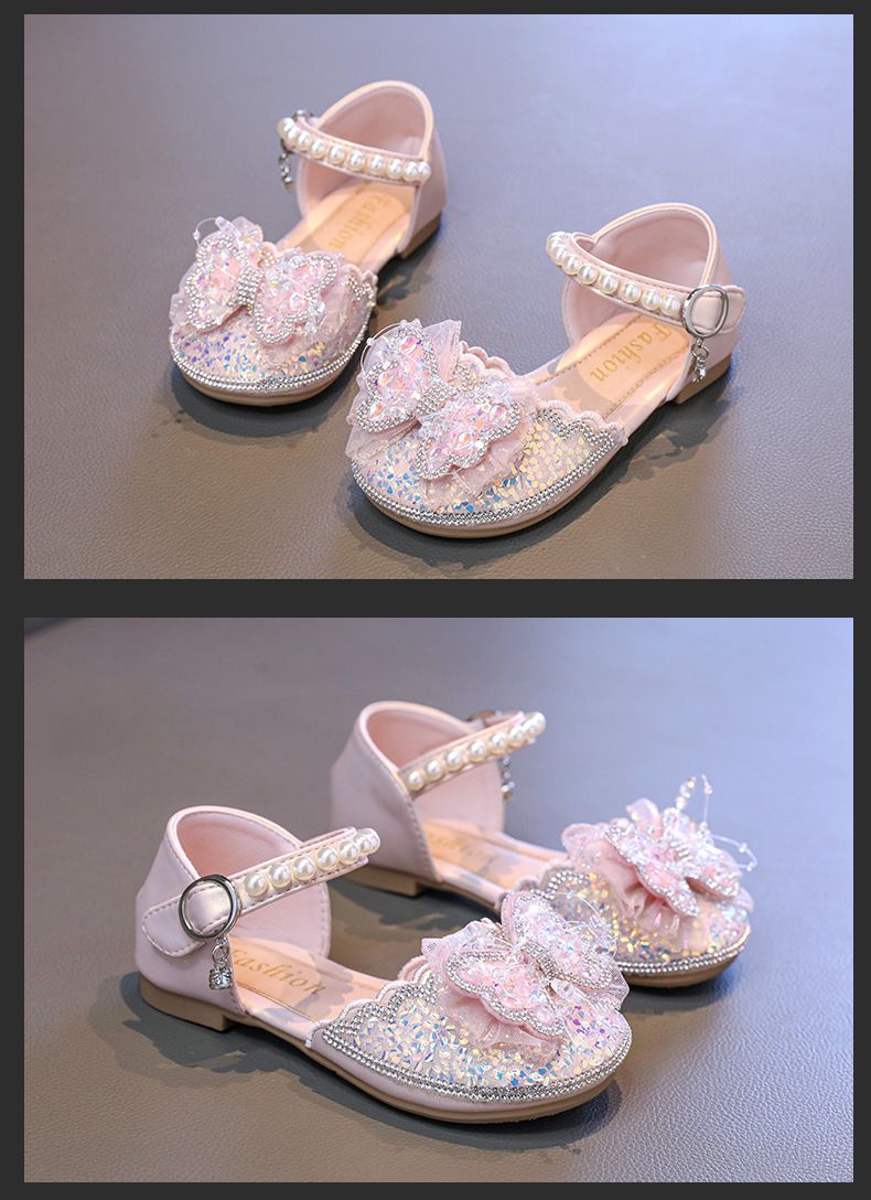 Neu Kleines Mädchen Glas Schuhe Schmetterling Perle Schuhe Zeigen_voghion.com