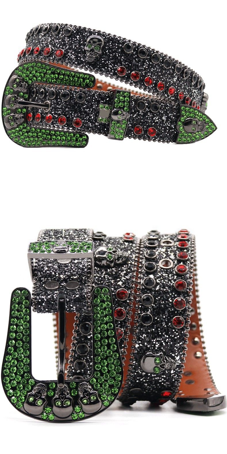 Water Fashionable Trendy, Cool Versatile for Men and Women with Inlaid Full Diamond Skull Head Belt_voghion.com