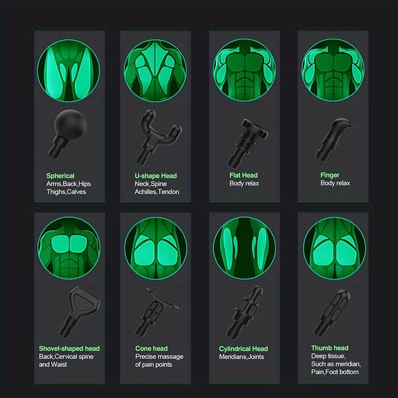 1pc Fascia Gun Masažna pištola za mišice Deep Tissue Percussion Massager za športnike, ročna pištola za masažo hrbtnih mišic telesa z 8 masažnimi glavami_voghion.com