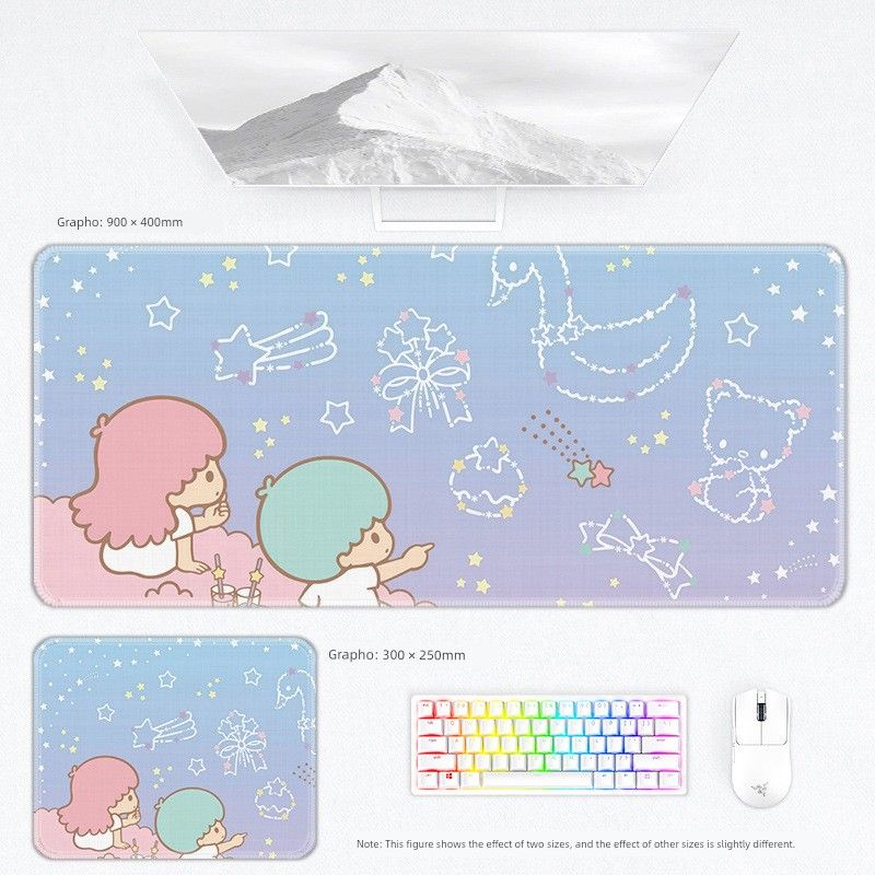 Little Gemini Mouse Keyboard Girls' Office Game Secondary Cartoon Notebook Desk Pad Thickened Oversized_voghion.com