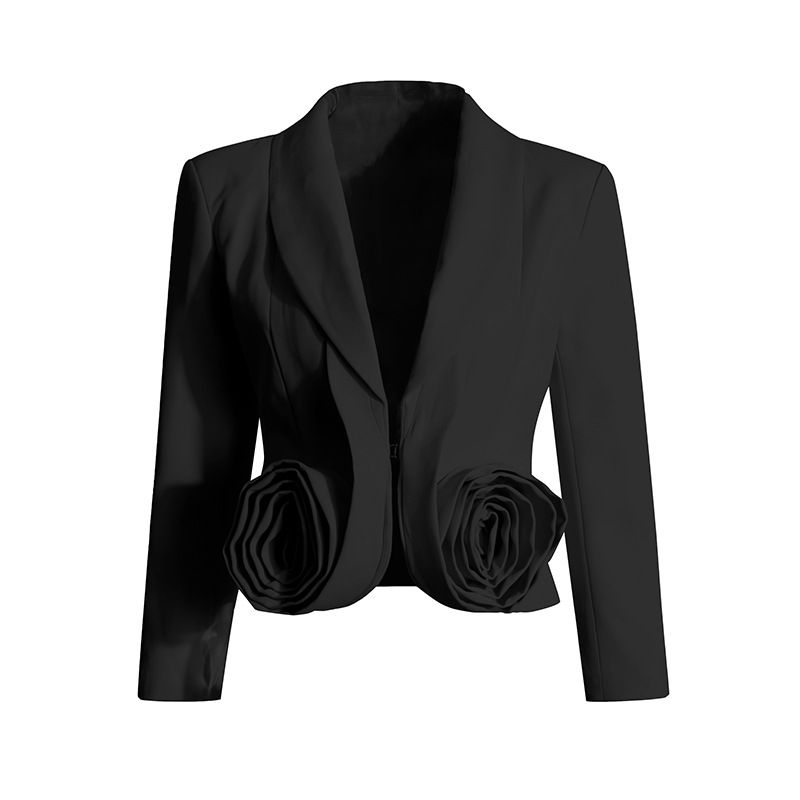 Nuovo set 2025 composto da blazer snellente in due pezzi con motivo tridimensionale rosa e gonna plissettata di media lunghezza_voghion.com