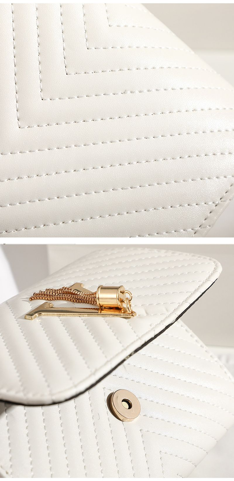 2024 Nuova tendenza della moda Semplice e versatile a strisce ricamate con decorazione a nappa a forma di V Spalla singola da donna_voghion.com