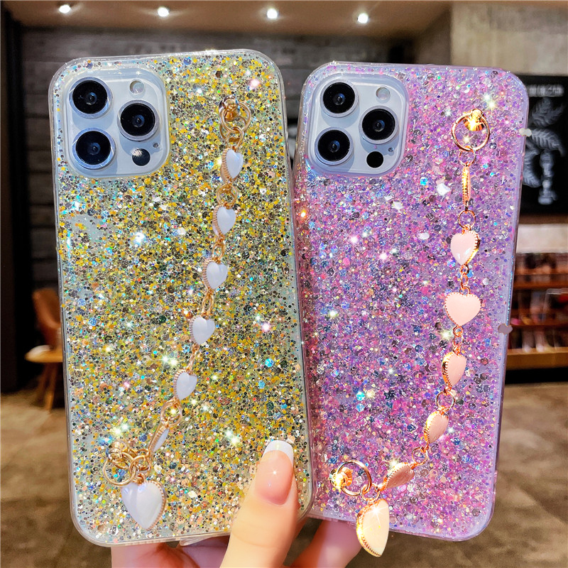 Modna mekana futrola s narukvicom u obliku srca, šljokica, za Samsung Galaxy A51 A71 A50 A70 A52 A20 A30S A32 A31 Note 20 S21 S20 FE TPU_voghion.com