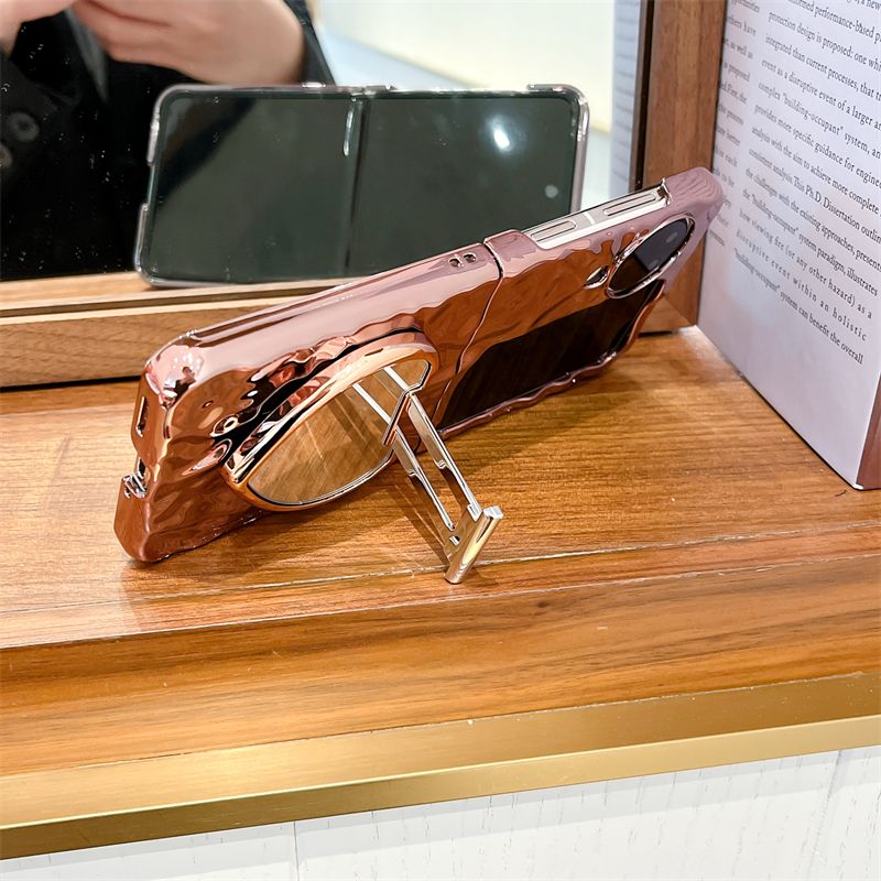 For Oppo Find N2 N3 Flip Luxury Wrinkle Electro Makeup Mirror Anti Drop Stand Holder Phone Case Cover_voghion.com