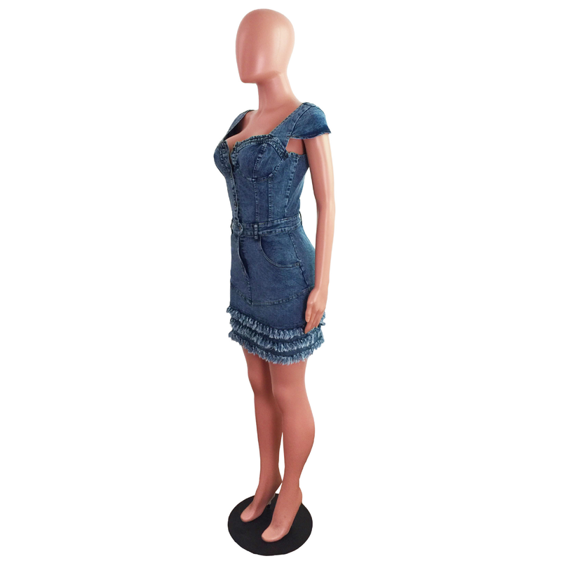 Robe en jean slim à la mode pour femmes, avec franges_voghion.com