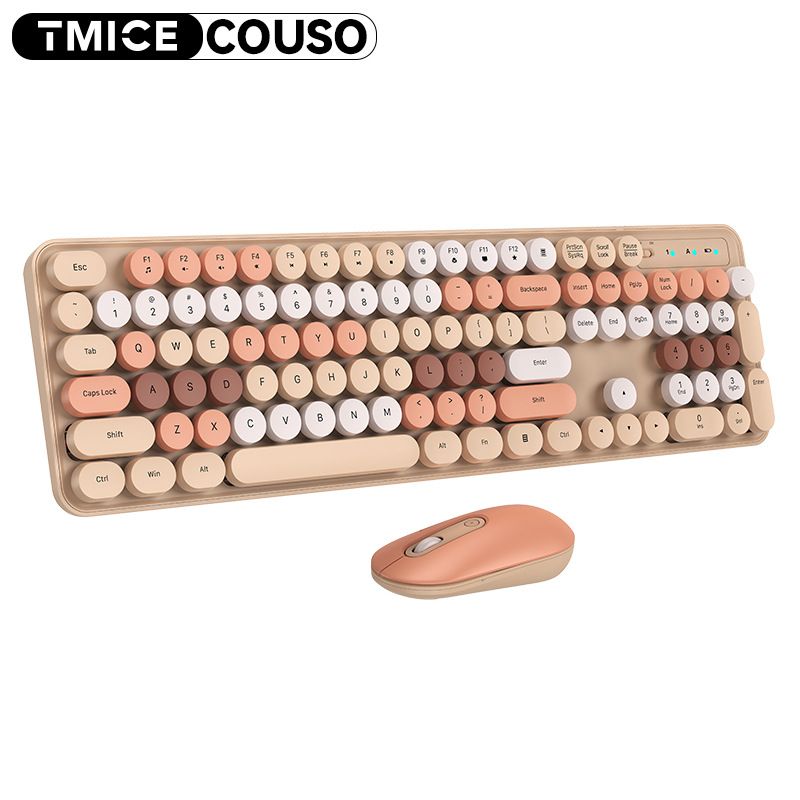 Wireless Keyboard And Mouse Set – Cute Pink Retro Style, Silent Mechanical Keys For Office/Girls (Bluetooth 5.0, Ultra-Thin, Plug & Play)_voghion.com