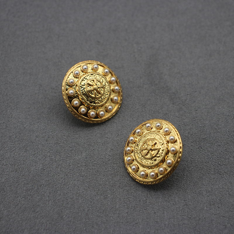 Nicho de joias femininas, colar de moeda antiga de alta qualidade, corrente de suéter, brinco de pérola, conjunto de nova corrente de clavícula, cobre, banhado a ouro_voghion.com