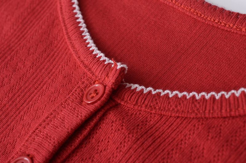 DS24118-24 Summer New Style Wind Six-Button Curved Tooth Round Neck Long Sleeve Casual Short Knitted Cardigan_voghion.com