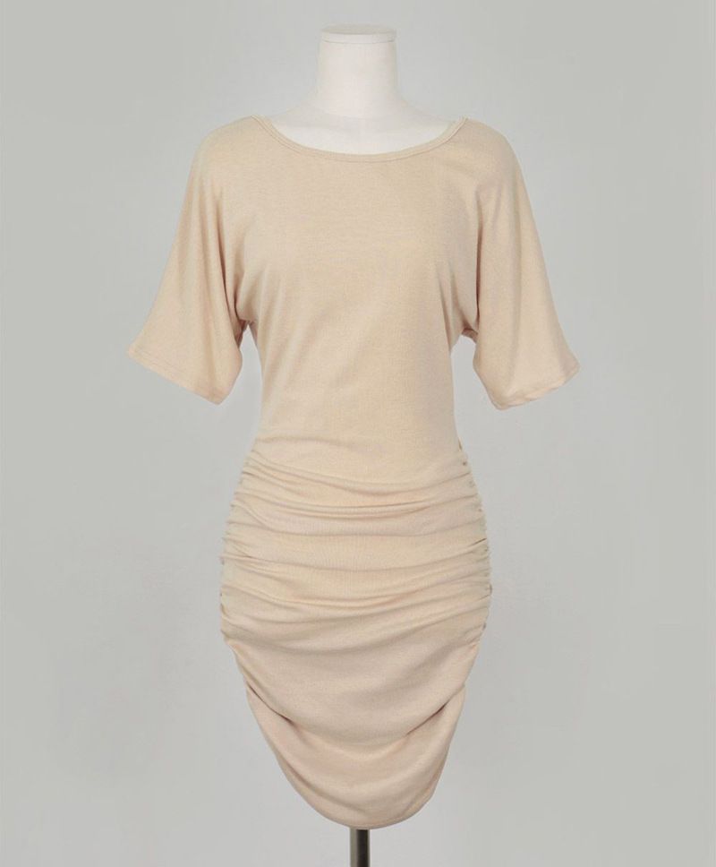 Corea del Sud Dongdaemun Abito estivo da donna, sexy, aderente, con arricciature, maniche corte, spalle scoperte_voghion.com