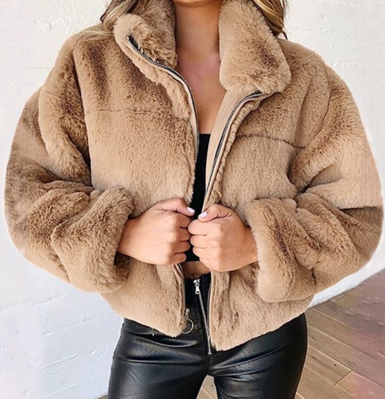 Women's Clothing autumn and winter rabbit fur zipper cardigan plush warm jacket_voghion.com