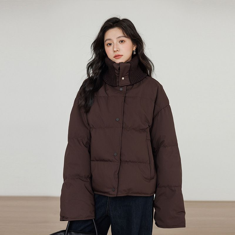 Giacca casual calda in piumino d'anatra bianco con colletto lavorato a maglia e nuovo design invernale da donna Pinghu_voghion.com