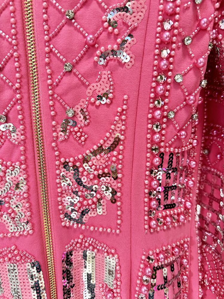 Abbigliamento da donna Autunno e inverno Abito stretto elastico con paillettes e perline di diamanti pesanti_voghion.com