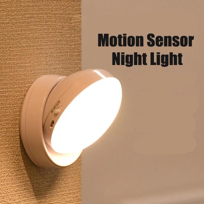 Luce notturna a LED con sensore di movimento, ricarica USB, lampada rotonda per camera da letto, corridoio, bagno di casa_voghion.com