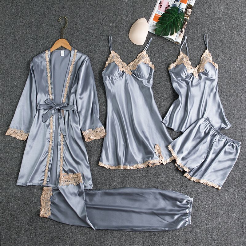 Underwear & Sleepwears Pajamas With Chest Pads Golden Ladies Five Piece Set Of Thin Home Clothes_voghion.com