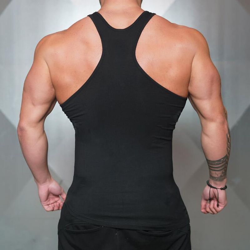 Canottiera fitness da uomo per scavo profondo, tinta unita, felpa estiva completa per allenamento sportivo_voghion.com