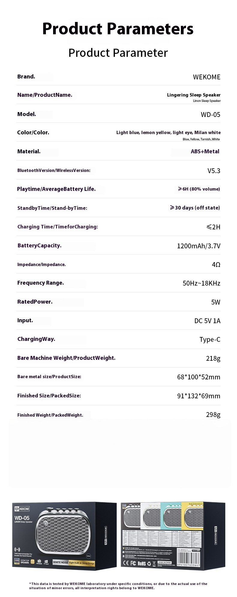 WD-05 Sleep Sound Machine & Bluetooth Speaker, Portable Dual Pairing, 8 Soothing Sounds, FM Radio, Timer, TF Card, Free Earbuds_voghion.com