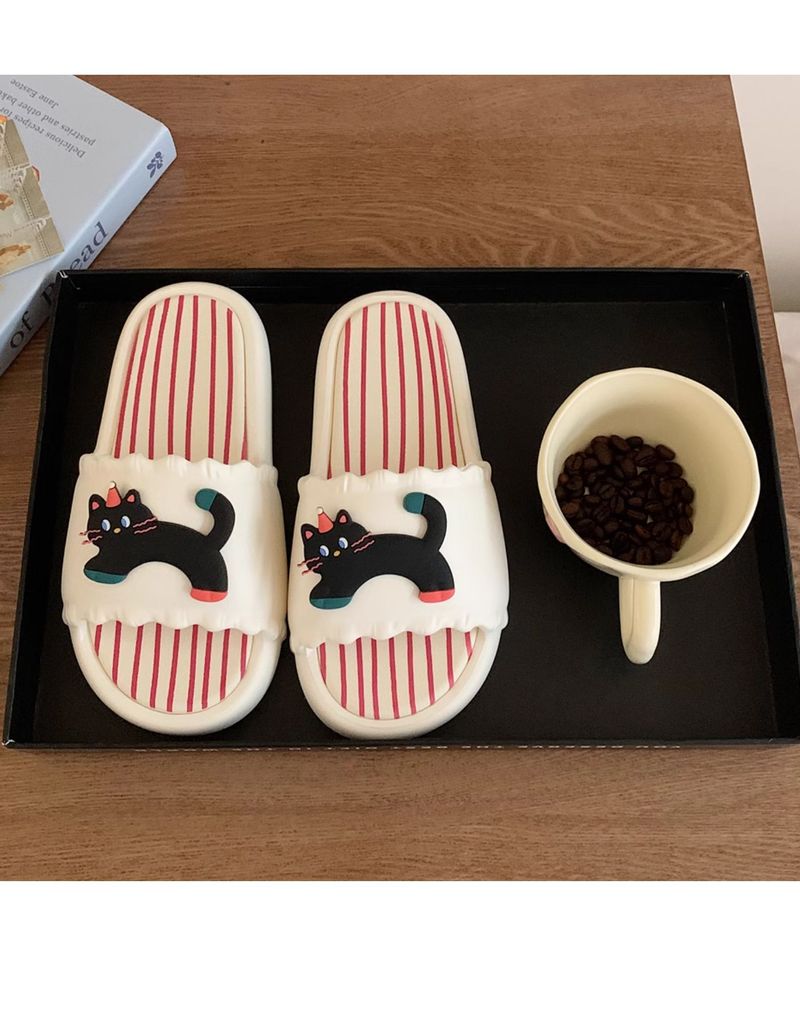 Thin Black Kitten Slippers Women's Summer Outwear Fashion Non Slip Japanese Style Color Matching Casual One-Word Sandals_voghion.com