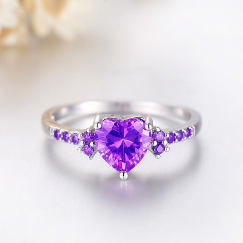 Natürliche Amethyst Zirkonia Silber Mode Hochzeit Herzförmigen Ring Schmuck Mädchen_voghion.com