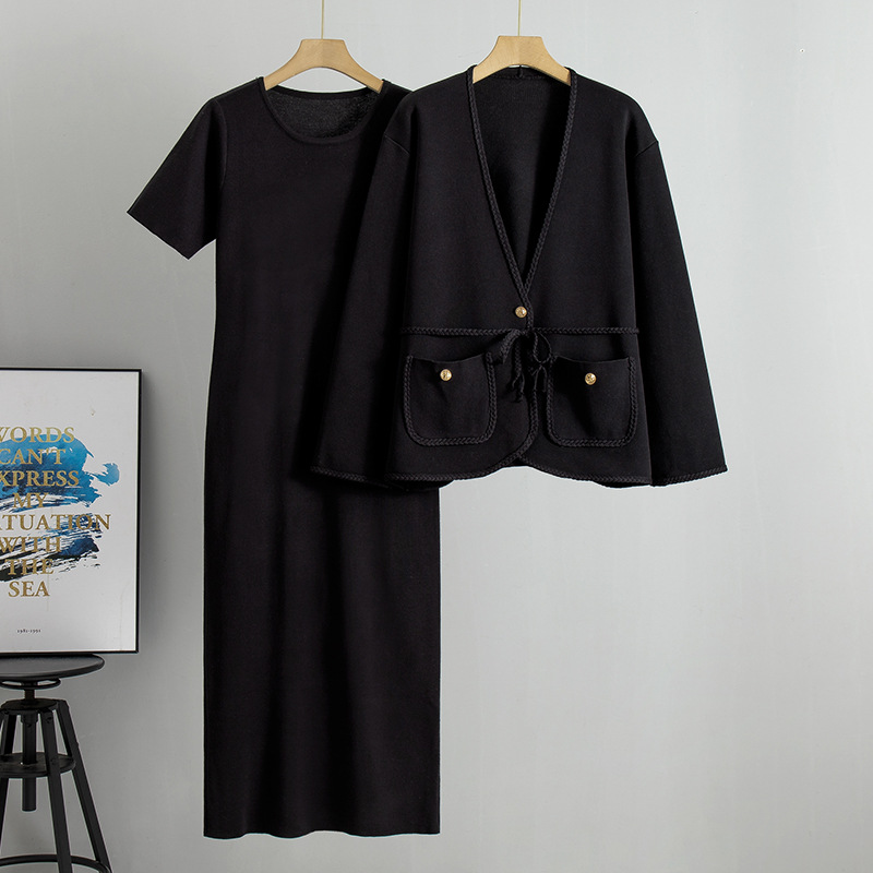 Women's Clothing 2025 Spring And Autumn New Casual Loose Fashion Cardigan Sweater Long Dress Two-Piece Set_voghion.com