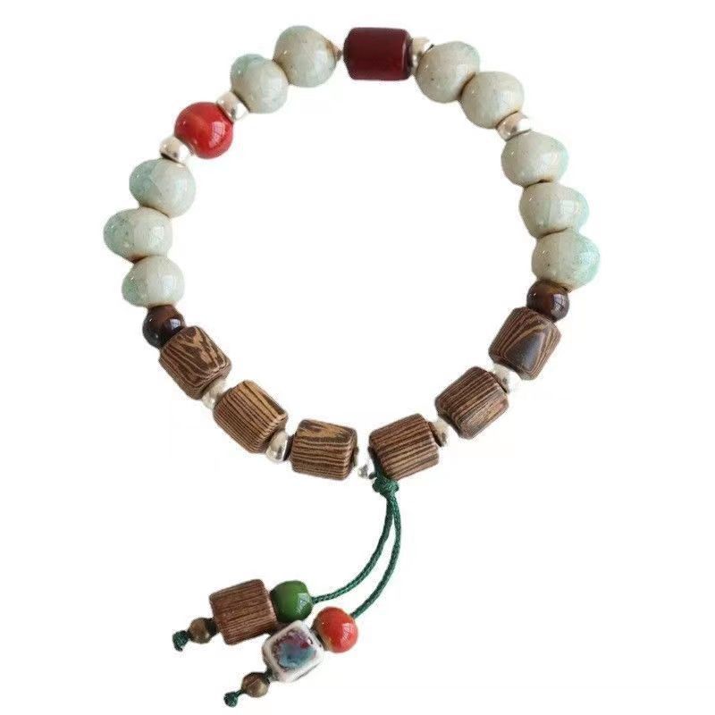 Bracelet tissé à la main en perles de céramique chinoises anciennes pour femme, léger et luxueux, style ethnique_voghion.com