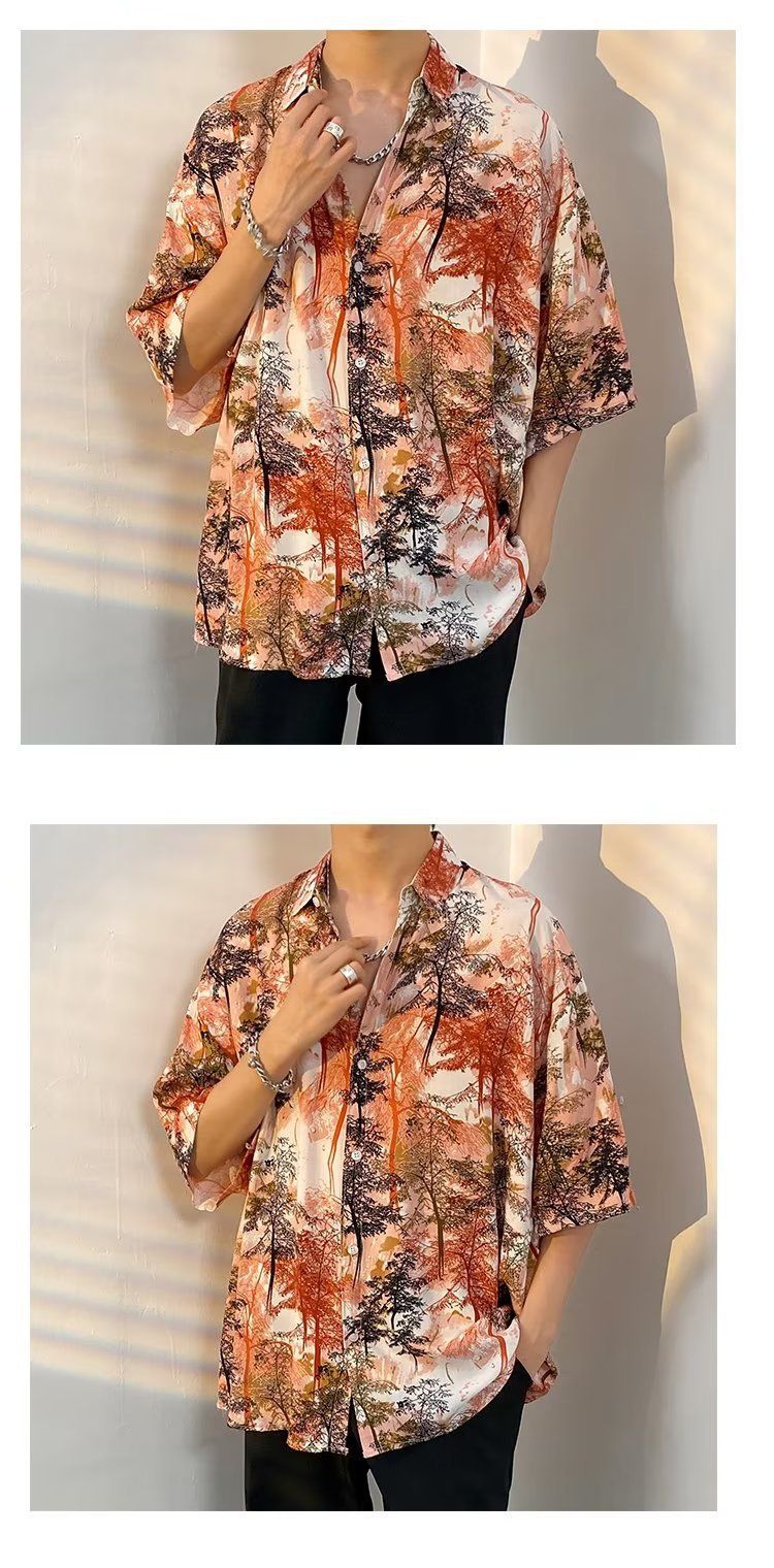 Camicia da spiaggia a maniche corte da uomo con stampa floreale, stile hawaiano, stile coppia, ampia e alla moda_voghion.com
