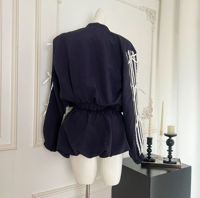 Giacca casual con fiocco in pizzo Y2K per donna, minigonna da strada, design di nicchia, stile dolce._voghion.com