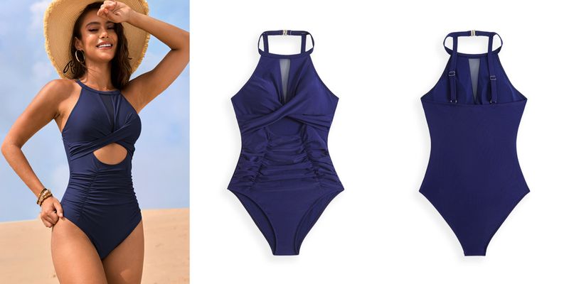 Maillot de bain une pièce en maille unie pour femme, maillot de bain exclusif_voghion.com